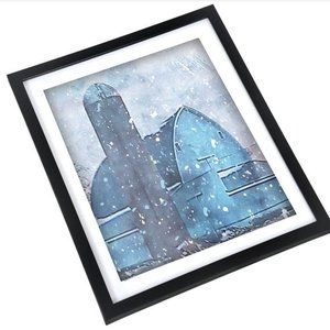 barn Framed Watercolor forest‎  wall art